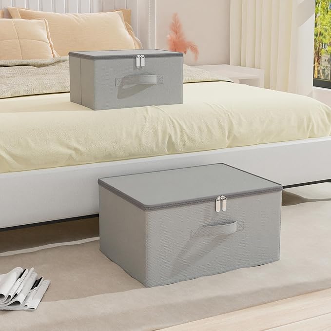 Storage Bins with Zipper, Cube Organizer Basket with Lid, Collapsible Stackable Closet Boxes, for Home and Bedroom, 1 Pack, Grey, 11.8 x 7.9 x 6.3 In, XSNY16GS-1