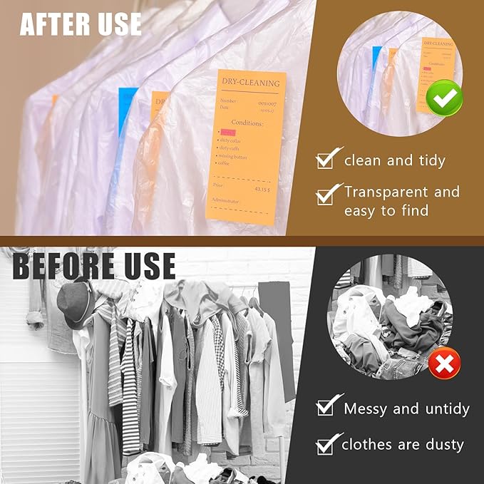 30 Pack Transparent Dust-proof Garment Covers Clear Clothes Covers for Hanging Garment Plastic Suit Bags Dry Cleaning Bags for Dry Cleaner, Home Storage, Travel (60 x 100cm)