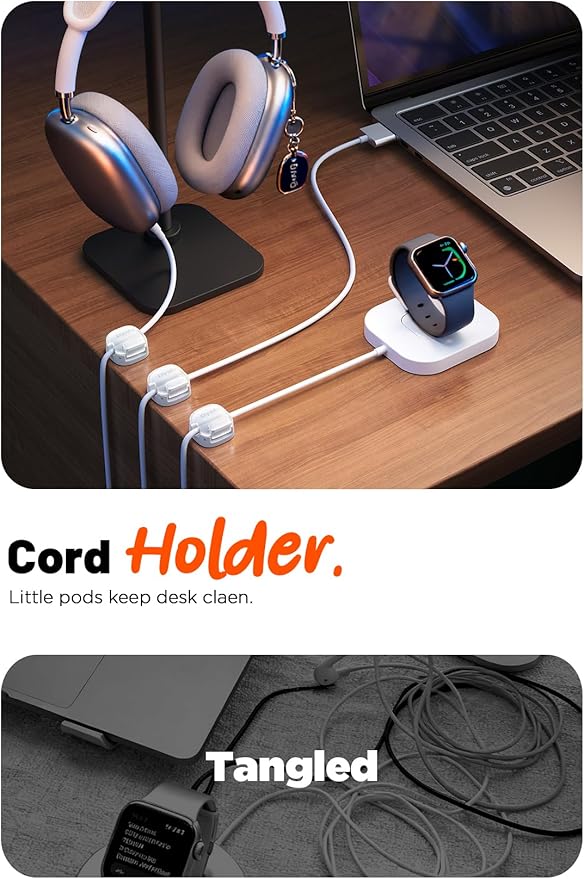 Cable Clips,8 Pack Cord Holder Cord Organizer [1s Lock & Strongest Adhesive] Spring Cord Clips Phone Charger Wire Desk Cable Management Nightstand Home Office School Decor Women Desk Accessories White