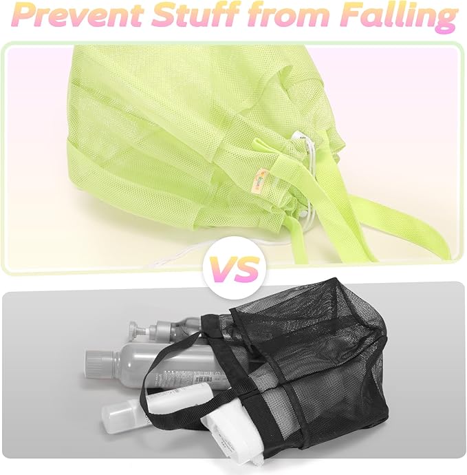Mesh Shower Caddy Portable with Drawstring, Dorm Room Essentials for College Students Girls & Boys, Large Shower Bag for Camping, Swimming, Gym, Travel, Bathroom - Green