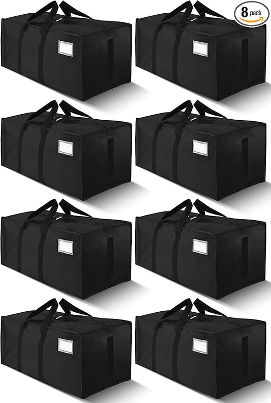 HOMESURE Supports 200lbs Heavy Duty Moving Bags - Strong Zipper & Wrap-Around Handles - Water-Resistant Storage Totes, Durable Alternative to Moving Boxes - 8 Pack - Black