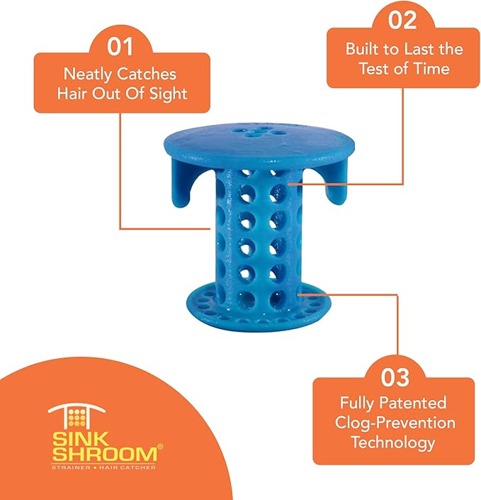 SinkShroom The Revolutionary Sink Drain Protector Hair Catcher/Strainer/Snare, Blue