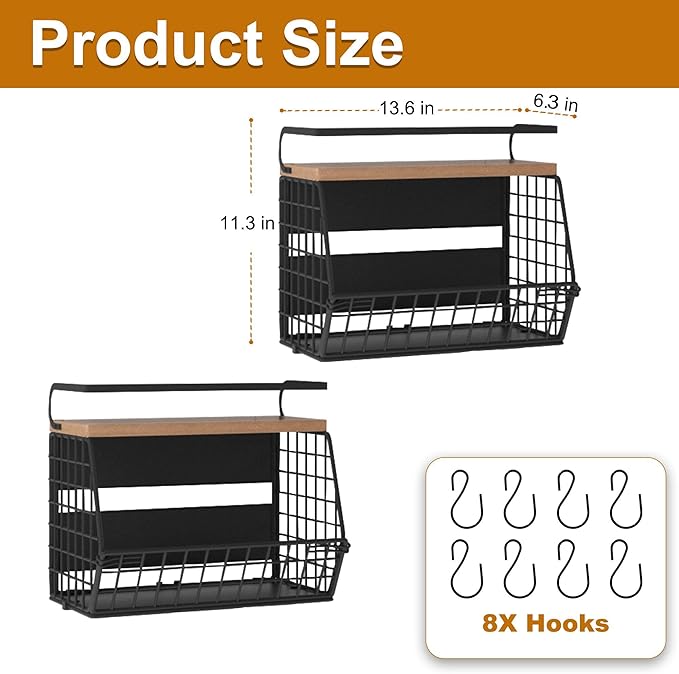 2 Set Magnetic Shelf for Fridge,Onion and Potato Spice Snacks Fruit and Vegetable Storage and Organizer,Wall Hanging Wire Basket for Pantry,Kitchen Countertop,RV and Laundry