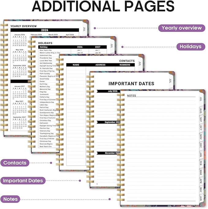 Planner 2026-2027, Academic Year Weekly and Monthly Calender Planner, from Jul 2026 - Jun 2027, Spiral Bound School Planning Book, Perfect for Teacher, Student, Women & Men, A5 (6.3" x 8.5"), Lavendar Floral