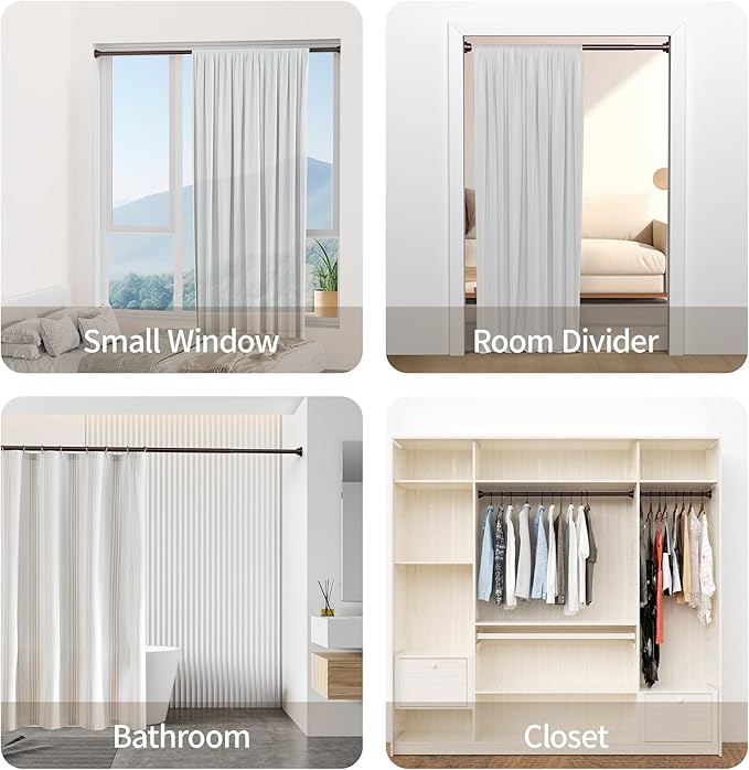 Mcrbeay Shower Curtain Rod, 1" Diameter Heavy Duty Tension Shower Rod, Non Slip Adjustable 28-74 inch No Drill Shower Curtain Rods Spring Tension For Bathroom, Shower Stall, No Rust, Bronze
