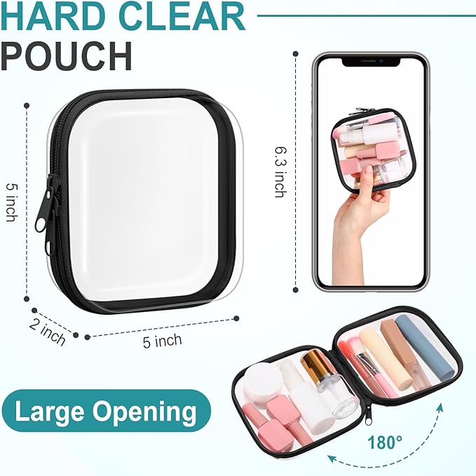 Sanwuta 6 Pcs Clear Hard Zipper Case Plastic Zipper Pouches Transparent Makeup Bag Pencil Case Pouches Toiletry Diaper Bag for Travel Toy Storage Organizer Bins (Black, 5 x 5 x 2 Inch)