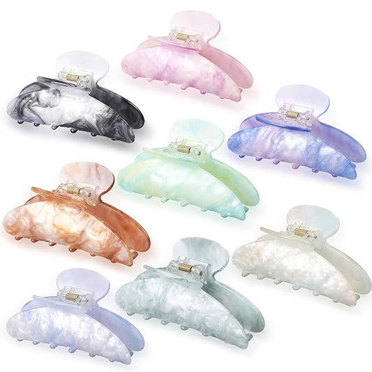 8 Pcs Large Acrylic Hair Claw Clips for Women Non-slip Strong Hold Jaw Clamps for Thick Thin Hair (Marble,Elegant Colors)