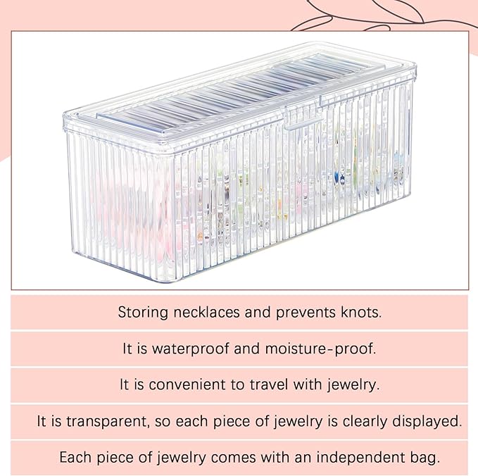 1 Pack Acrylic Bracelet Jewelry Storage Box with 12 Portable Anti Tarnish Organizers for Earrings/ring/necklace (Clear)