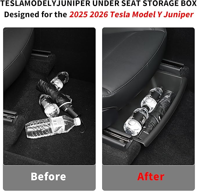 Tesla Model Y Juniper Under Seat Storage Box 2 Pack 2025-2026 Hidden Organizer Tray Underseat Bins with Lid Fit Tesla Model Y Juniper Accessories 2026
