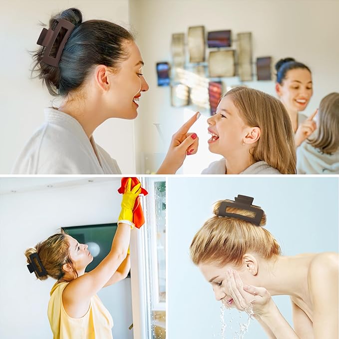 4 Inch Big Hair Claw Clips 6 Pcs Large Claw for Thick Hair Square Hair Clips for Women Rectangle Hair Clips Nonslip Acrylic Banana Jaw Clips Hair Accessories for Girls (Coffee)