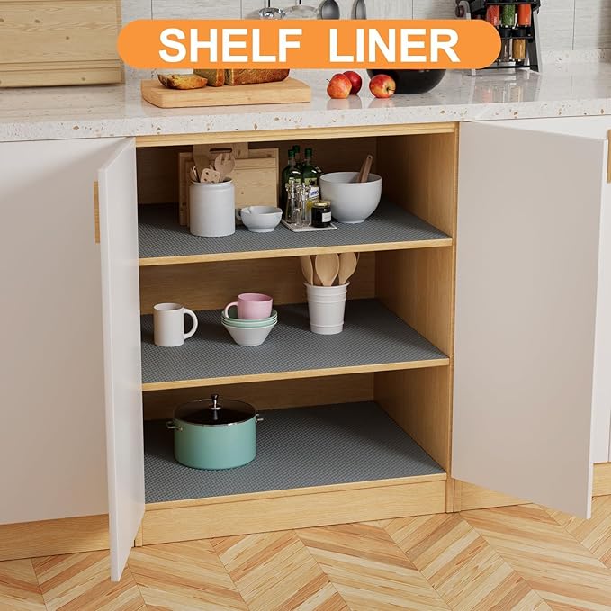 FLPMIX Kitchen Cabinet Shelf Liner: 19" Wide Waterproof Under Sink Mat - Dark Grey Non-Adhesive Easy to Cut Large Drawer Liner for Pantry Bathroom Cupboard 19" W x 300" L