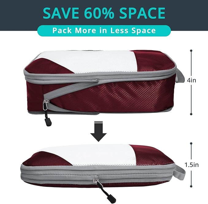 9-Piece Compression Packing Cubes for Travel - Compressible, Lightweight, and Space-Saving Packing Cubes, Travel Essentials for Women, Wine