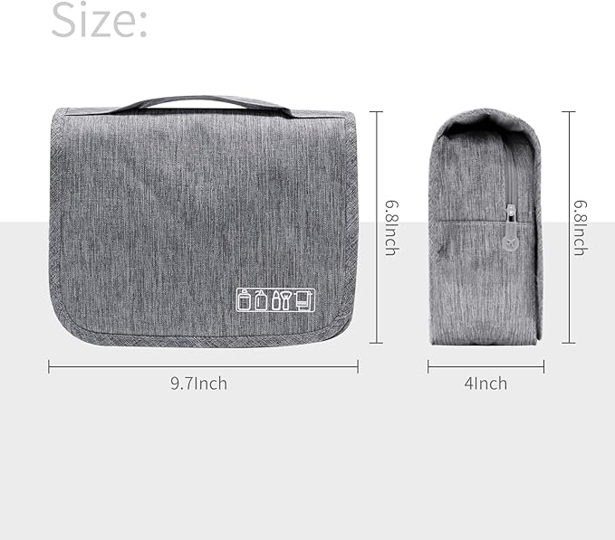 Lcsmaokin Large Capacity Toiletry Bag Travel Bag with Hanging Hook for Men and Women Waterproof Travel Cosmetic Bag Bathroom Storage Bag for Brushes Set,Full-Sized Shampoo,Toiletries,Accessories-Grey