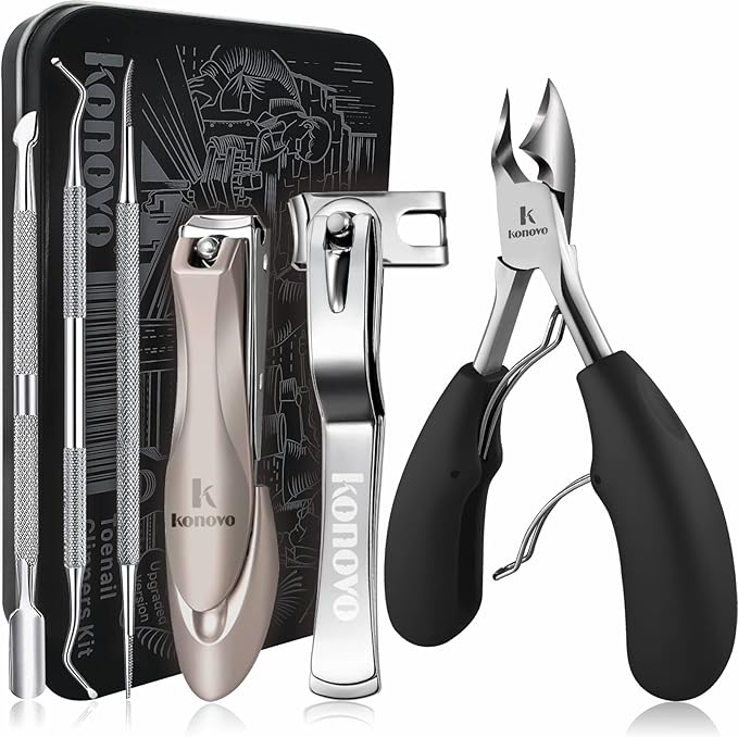 Toenail Clippers for Seniors Thick Toenails, Toe Nail Clippers Adult Thick Nails Long Handle, Heavy Duty Nail Clippers Kit 6Pcs Black