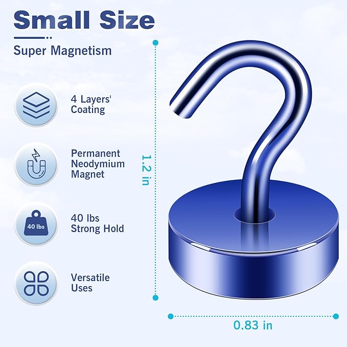 Neosmuk Magnetic Hooks, Cruise Ship Essentials, 40lb+ Heavy Duty Magnetic Hooks for Cruise Cabins, Refrigerator, Grill, Hanging, and Travel | Extra Strong Must-Have Magnet Hook, Navy Blue, Pack of 20