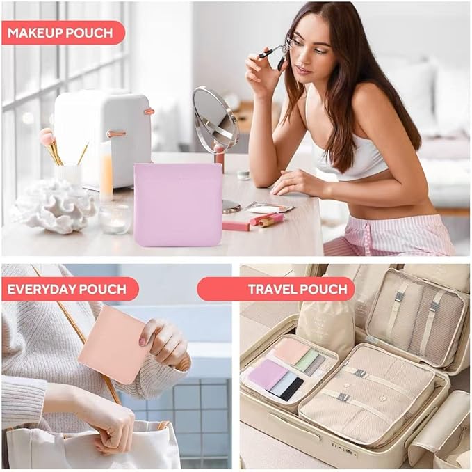 6PCS Small Makeup Bag for Purse，Waterproof Leather Portable Mini Makeup Bag,Snap Closure Organizer Pouch for Coin Cards Jewelry Lipstick Cosmetic Accessories，Small Travel Kit Storage Pouch