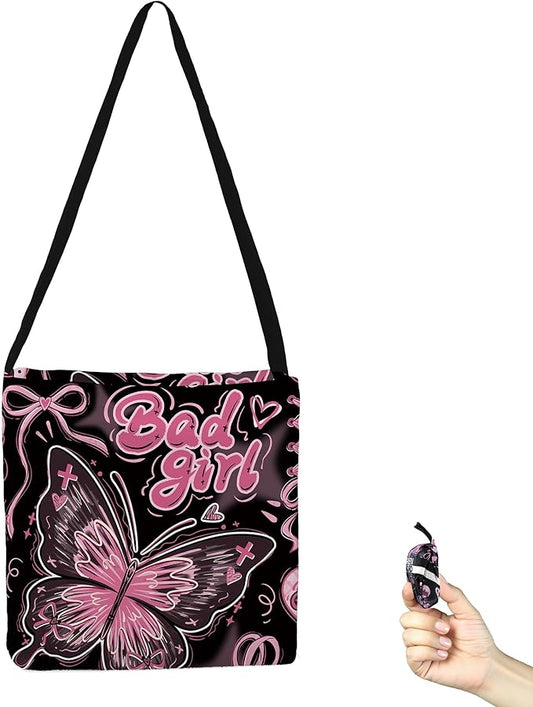 BeeGreen Butterfly Ultimate Crossbody Tote Bag - Reusable Grocery Shopping Bag - Foldable Compact Portable Machine Washable