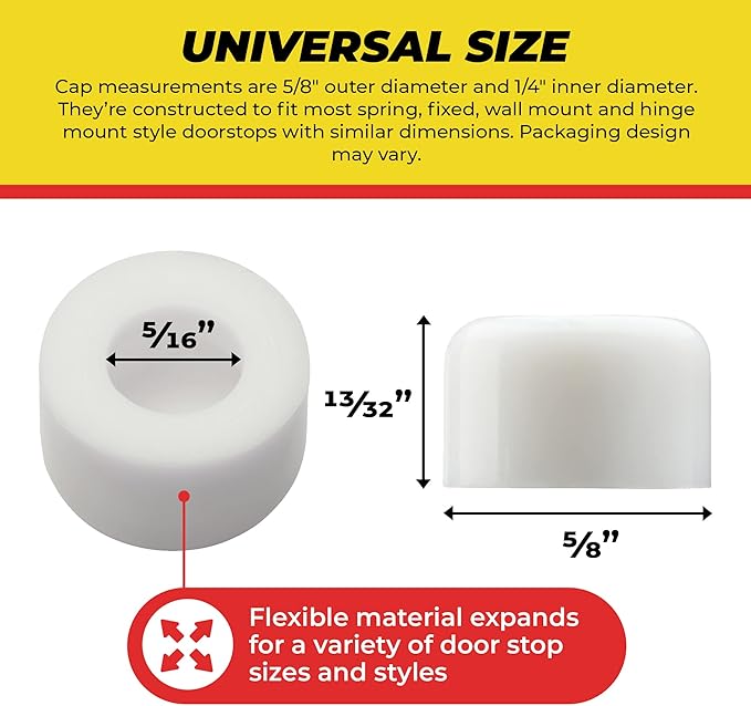 Premium Rubber Door Stop Stud Replacement Tips – Doorstopper Bumpers, Spring Hinge End Caps for Wall & Floor Protection – Universal Size (White)