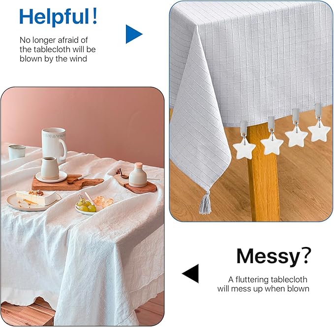 10 Pcs Tablecloth Weights, Metal Clip Star Table Cover Weights Stone, Table Weights Hangers Tablecloth Pendant for Outdoor Picnic Dinner Party Decoration (White)