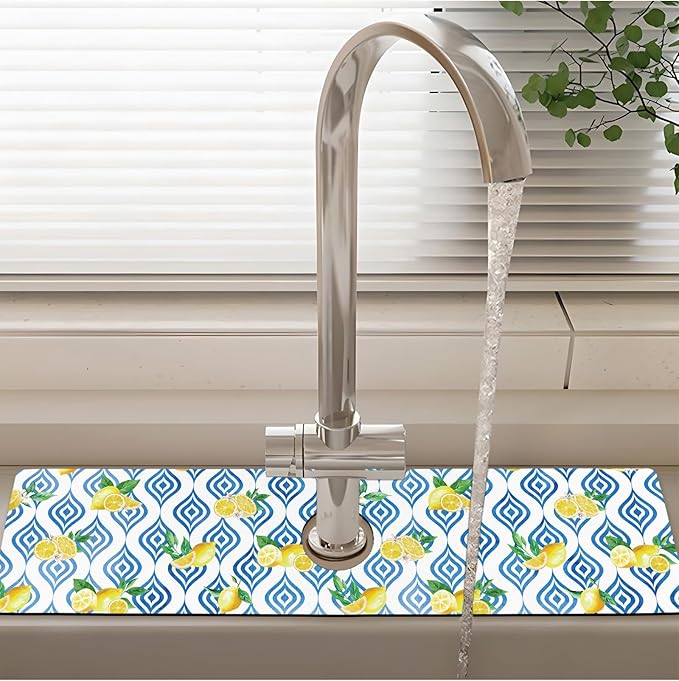 Patterned Sink Faucet Mat Kitchen Splash Guard Super Absorbent Drying Mat, Non-Slip Drain Pad for Kitchen Counter or Bathroom-24x5.5in