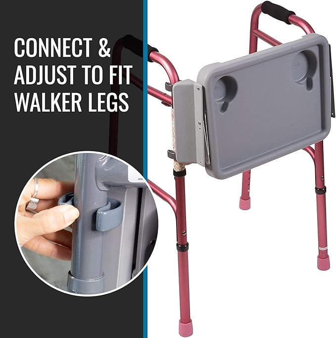 HealthSmart Walker Accessory Kit, Includes HealthSmart Walker Glides, HealthSmart Walker Basket, and DMI Folding Walker Tray, Fits Most Walkers