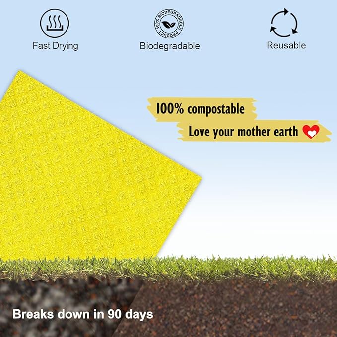 MoLKENE Swedish Dishcloths for Kitchen | 6 Pack Dish Towels Cellulose Sponge Cloths | Non-Scratch Reusable Paper Towels Washable | No Odor Fast Drying Swedish Cloths, Multicolor