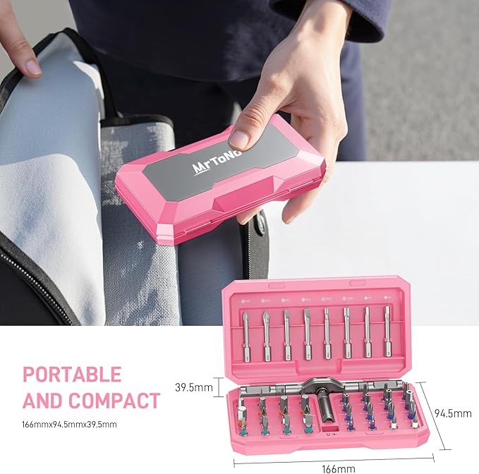 Professional 42-in-1 Magnetic Screwdriver Tool Kit - Multi-functional Precision Bits for PC, Camera, Smartphone, Furniture, Bike – Ideal for Electronics & Home Repairs, Pink
