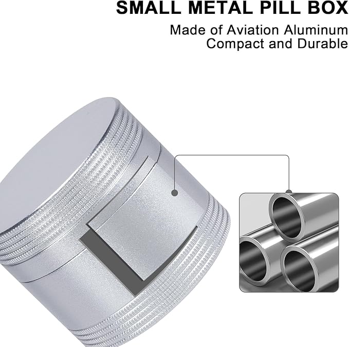 Small Pill Box for Purse Pocket - Metal Pill Case Daily Portable Waterproof Pill Container Medicine Organizer for Pills/Vitamin/Fish Oil/Supplements, Pill Box