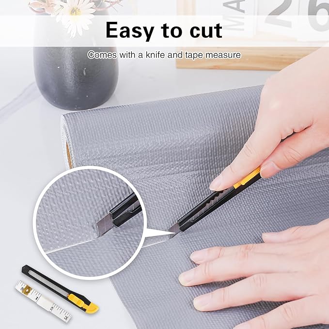 Drawer and Shelf Liner for Kitchen Cabinet, Non-Adhesive Cabinet Liner 18in x 10FT, Waterproof Shelf Paper Non-Slip Mats Cupboard Liners Contact Protect Dresser/Shelves/Table-Grey