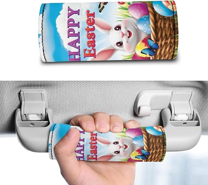 KUIFORTI Easter Luggage Identifiers for Suitcases Bunny Set of 2 Pcs Luggage Handle Wraps Cute Suitcase Protective Cover Non-Slip Luggage ID Tags Door Handle Protection