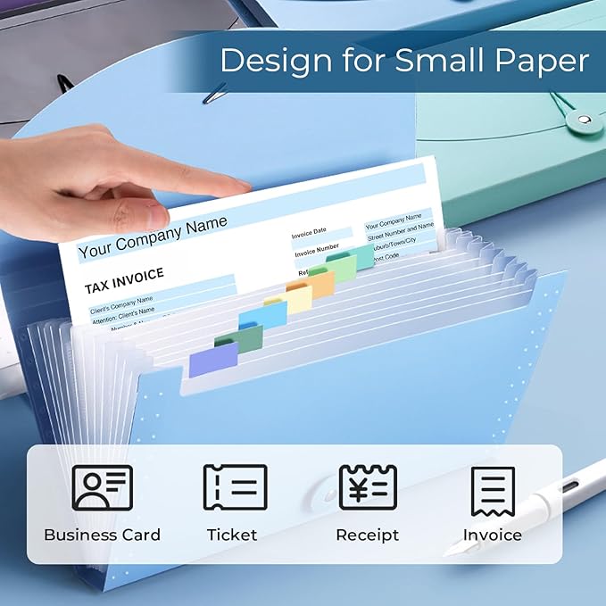 Y YOMA 4 Pack Coupon Organizer with 13 Pocket | Plastic Travel-Friendly Accordion Receipt Holder 10” x5.5” Expanding Folder for Small Bill Business Cards Tax Item Ticket, Pastel Design