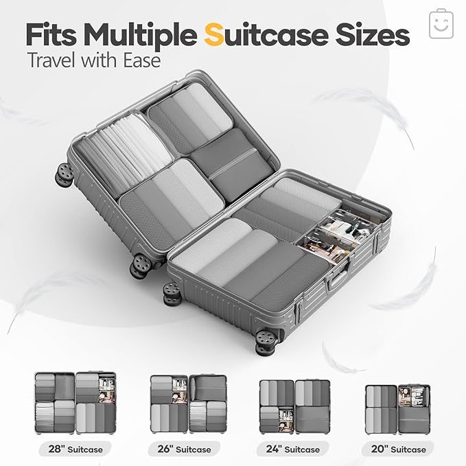 Veken 9/11 Set Compression Packing Cubes for Travel Essentials,Compressible Expandable Large Luggage Suitcase Organizer Bags for Clothing,Durable Space Saver Storage Bags with Toiletry Bags(Gray)