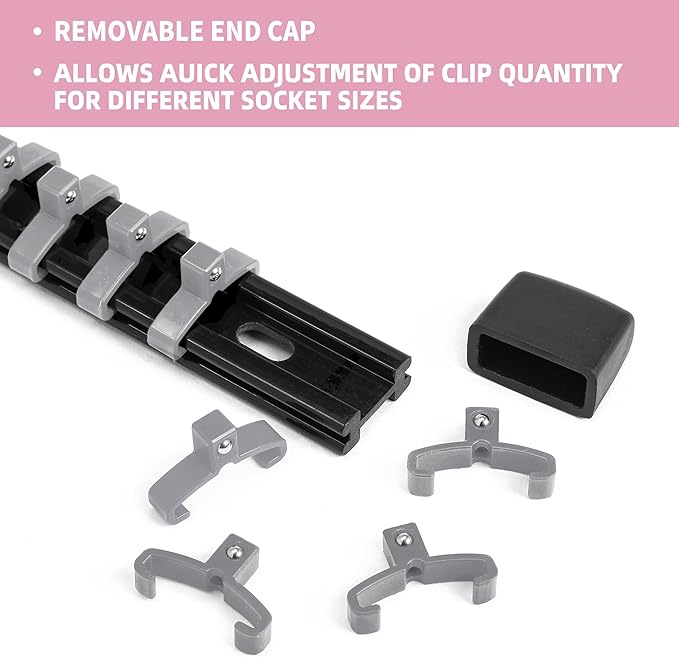 12-Piece Socket Organizer Set - 1/4-Inch x 64 Clips, 3/8-Inch x 60 Clips, 1/2-Inch x 48 Clips, Heavy Duty ABS Socket Holder, Premium Quality Socket Clip Rail Holder for Tool Box Drawer