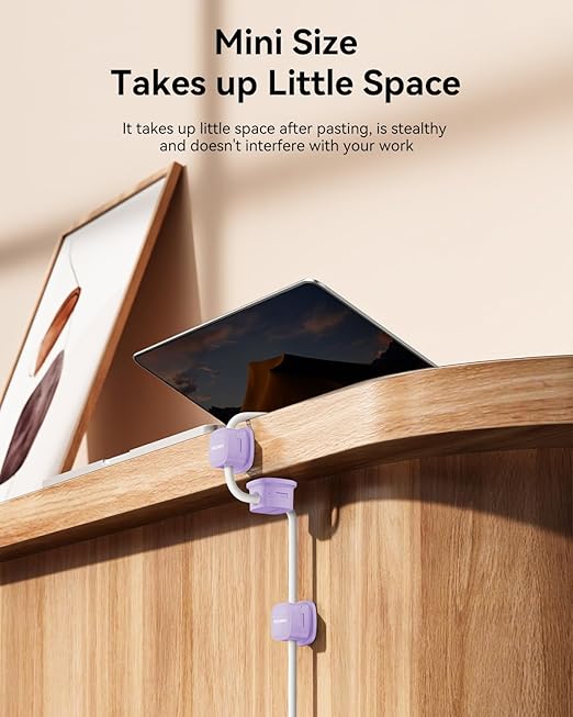 6 Pack Cable Management Cord Organizer, Magnetic Cable Clips-1s Lock, Rocoren Desk Adhesive Cord Cable Clip Wire Holder Keeper for Phone Charger Wire, Nightstand, Car, Office, Desktop Accessory,Purple