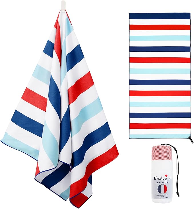 Exclusive Microfiber Quick Dry Beach Towel, Oversized Lightweight Sand-Free Pool Towel for Swimming Camping Travel with Bag (Navy, 35x70 Inches)
