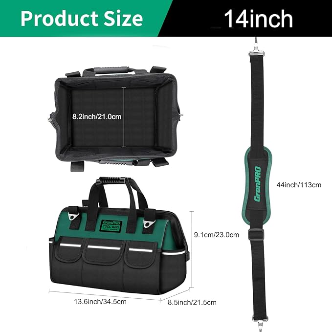 Tool Bag Organizer for Men, Wide Mouth Small Tool Bags,14 Inch Soft Handle Toolbox Organizer Storage, Large Zipper Electrician Tool Bag