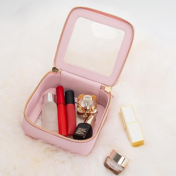 Aveniee Small Clear Makeup Bag,Mini Travel Toiletry Organizer TSA Approved,Waterproof Cosmetic Case with Zipper,Cute Car Essentials Pouch for Women,Pink
