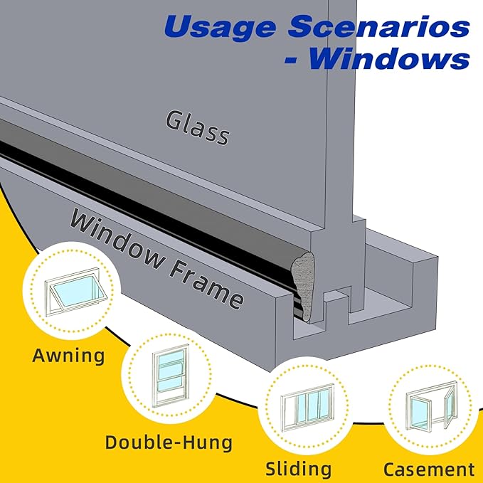 Weather Stripping Door Seal Strip for Door Frame,Window Insulation for Winter,Doors Soundproofing Gap Filler,Window Sealer Exterior Doors Weather Stripping,Foam Windows Draft Stopper (Black,118'')