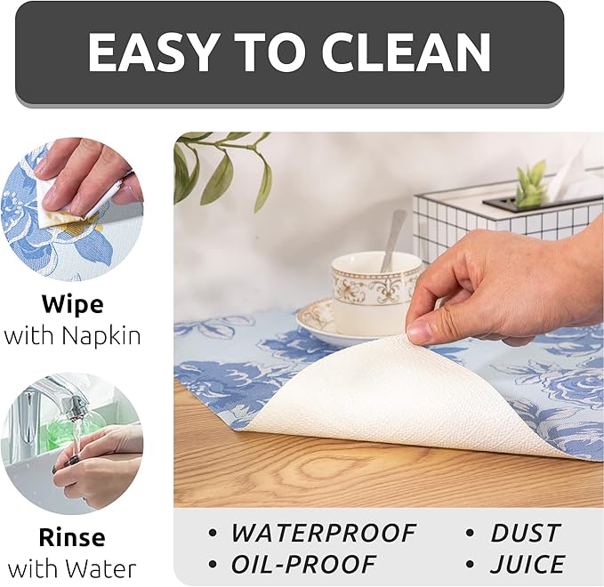 FIFTY FEET 18X96 Inch Shelf Liner for Kitchen Cabinets, PVC Drawer Liner for Dresser Non-Slip Bathroom, Non-Adhesive Cabinet Liner Washable (Blue Flower)(9 Roll)