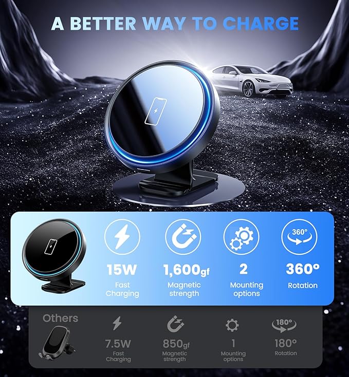 Mag-Safe Car Mount Charger 15W Magnetic Wireless Car Charger for iPhone 17 Accessories Magnetic Phone Holder for Car 3 in 1 Mag Safe Car Mount for iPhone17Pro/16/15/14/13/12 Series Gifts for Men Women