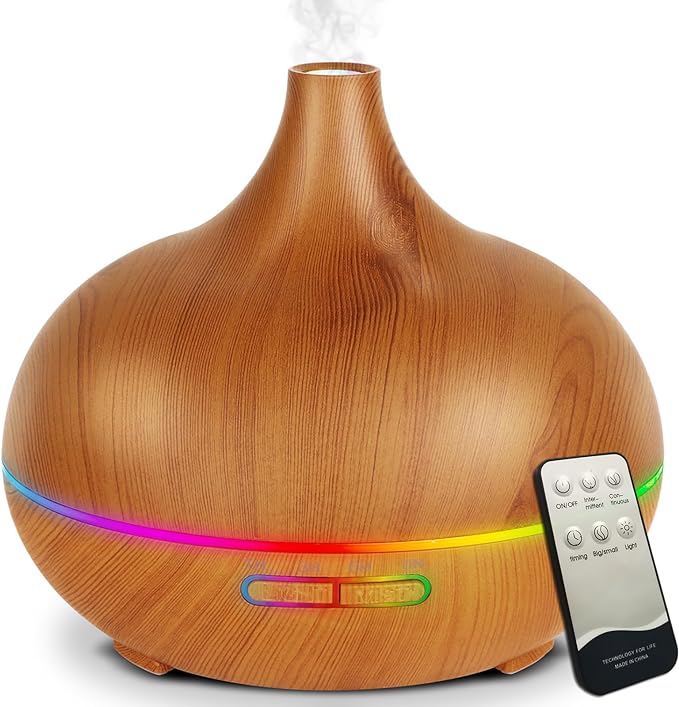 Diffuser for Essential Oil, 550ml Scent Humidifier with 7 Light Colors 4 Timer Setting Waterless Auto Off