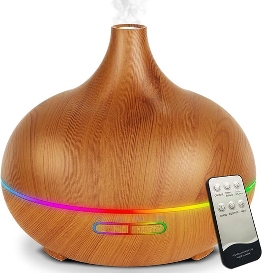 Diffuser for Essential Oil, 550ml Scent Humidifier with 7 Light Colors 4 Timer Setting Waterless Auto Off