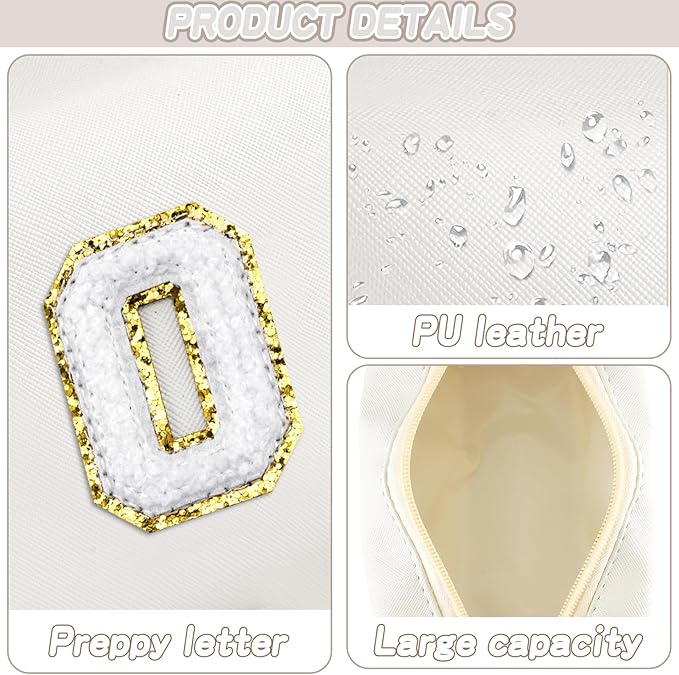 Gifts for Girls Initial Makeup Bag Personalized Cosmetic Bag with Zipper Cute Travel Toiletry Bags Waterproof PU Preppy Makeup Pouch Birthday Gift for Teen Girls Women(White O)