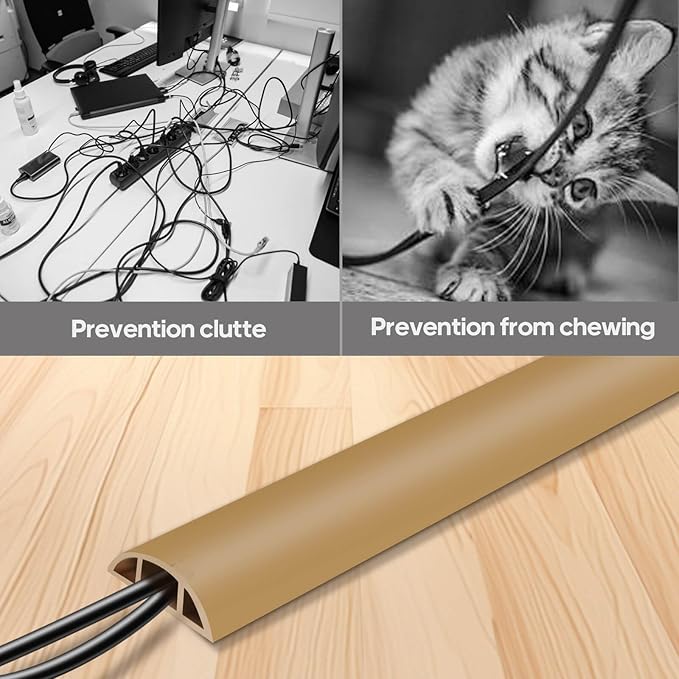 Floor Cord Cover, Floor Cable Cover, Cord Hider Floor, Soft PVC Self Adhesive, Extension Cord Covers for Floor, Prevent Cable Trips,for Offices, Gyms, Exhibitions (Light Brown, 4feet)
