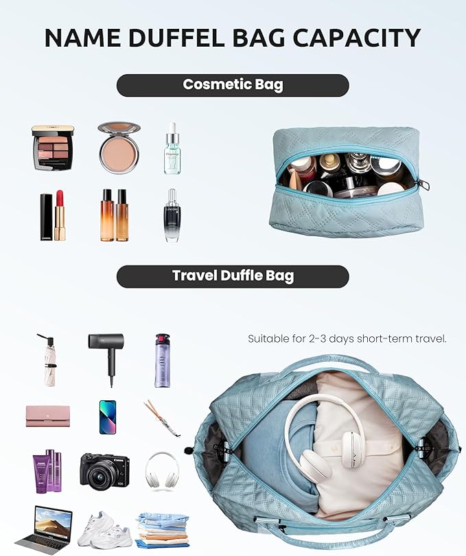 Personalized Girls Duffle Bag with Shoe Compartment, Personalized Weekender Overnight Bag, Monogram Letter Travel Bag with Makeup Bag, Birthday Gift For Women Girl (Letter L)