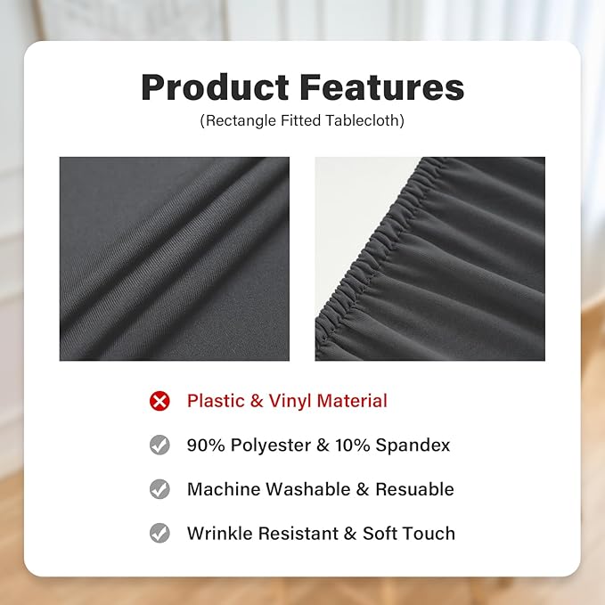 Fitted Rectangle Tablecloth 24 x 48 Inch Elastic Table Cloth for 4ft Table, Stretch Spandex Table Cover Grey Washable Polyester Table Top Cap Cover for Dining Picnic Camping Indoor and Outdoor