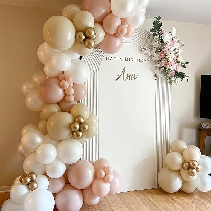 Boho Balloon Arch,Beige Balloons Garland Arch Kit,120Pcs Peach Ivory White Latex Balloons with 18/12/5 Inch Different Sizes for Bridal Baby Shower Girl Birthday Wedding Decorations