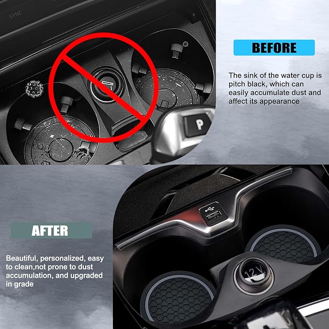 4PCS Car Cup Holder Coasters, 2.75 Inch Non-Slip Insert Cup Holder Pad, Dustproof Automotive Interior Accessories Mat, Universal for Trucks, Vehicles, RVs and More (Black/Gray)