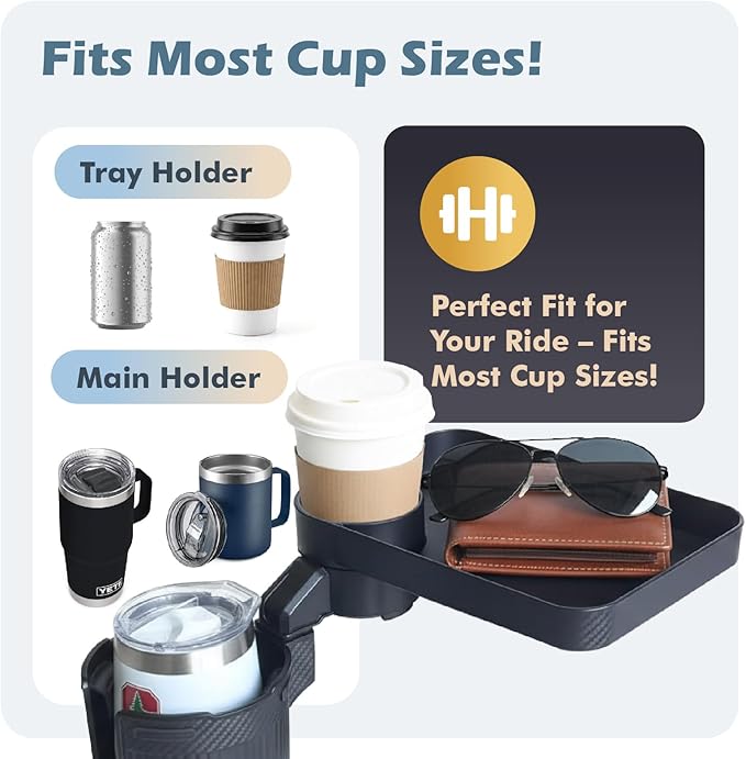OtterVerz 11 Upgraded Car Cup Holder Tray, 3 in 1 Car Cup Holder Expander Adapter, 360° Rotating Detachable 10.5" Car Food Tray Table for Eating, Road Trip Essentials, Fits Yeti/Hydro Flask 16–46oz