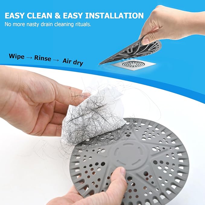Shower Drain Hair Catcher | 2 Pack 5.5in Large Premium Silicone Drain Protector Strainer | Bathroom Essentials Shower Drain Cover for Shower Room, Floor Drain, Bathroom Sink-Grey